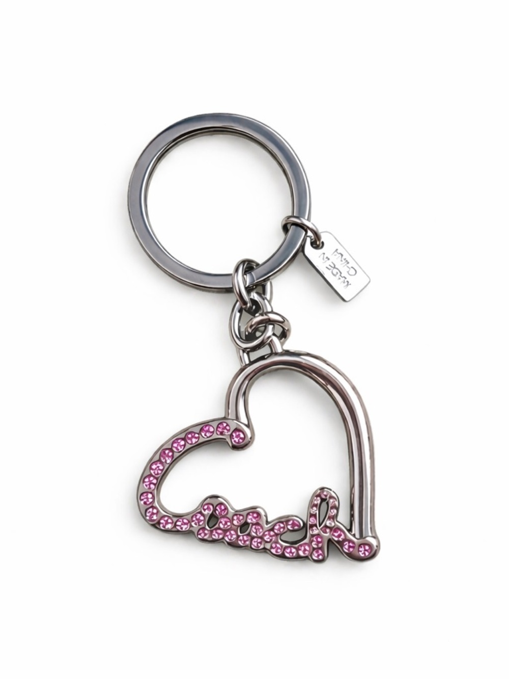 Coach Pink Crystal Heart Keychain